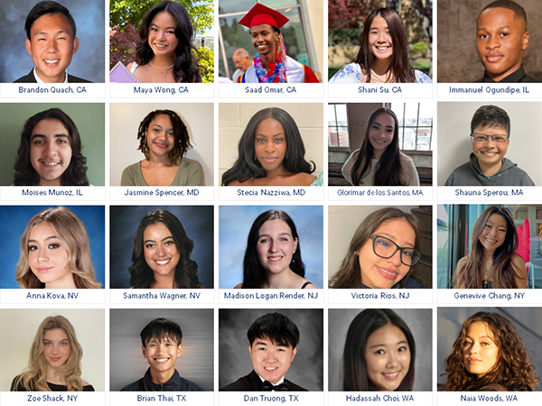 Twenty high school students are grouped into a collage, announcing them as the scholarship winners for Cathay Bank’s Foundation’s Scholarship Program