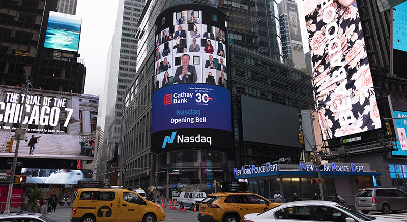 Cathay General Bancorp virtually rang the Nasdaq opening bell to celebrate the 30th anniversary of its Nasdaq listing.