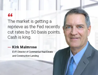 Executive Vice President, Director of CRE & Construction Lending, Kirk Malmrose, poses for a professional headshot.