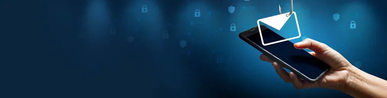 A person gets a bank notice warning against scams by text and email on their mobile device.